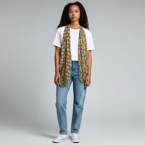 Multi color Sleeveless Geometric Open Cardigan Open Back Size M